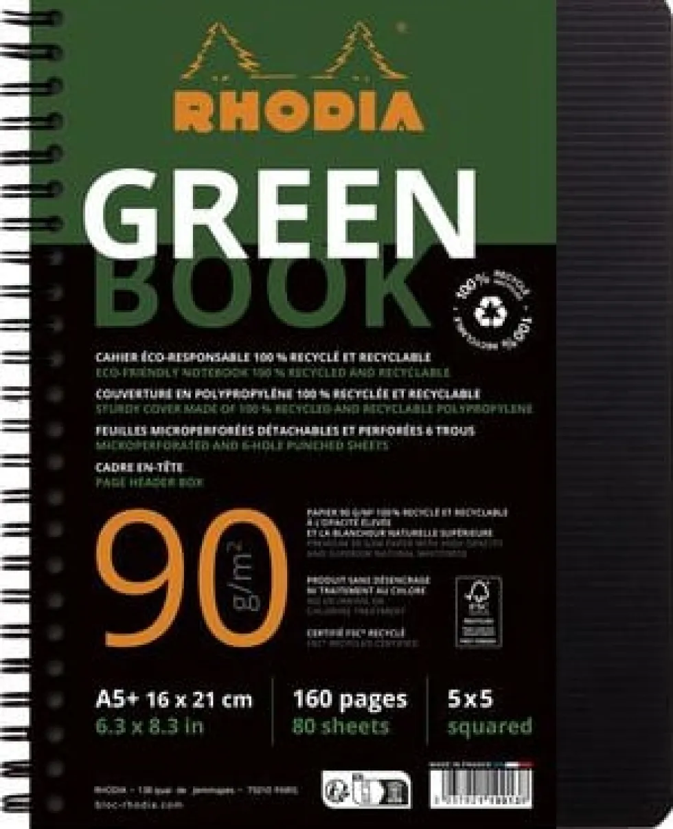 Anteckningsblock GREENBOOK A5+ rut recy