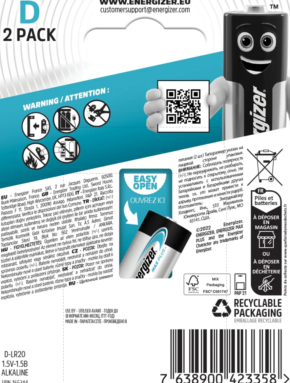 Batteri ENERGIZER Max Plus D 2/fp
