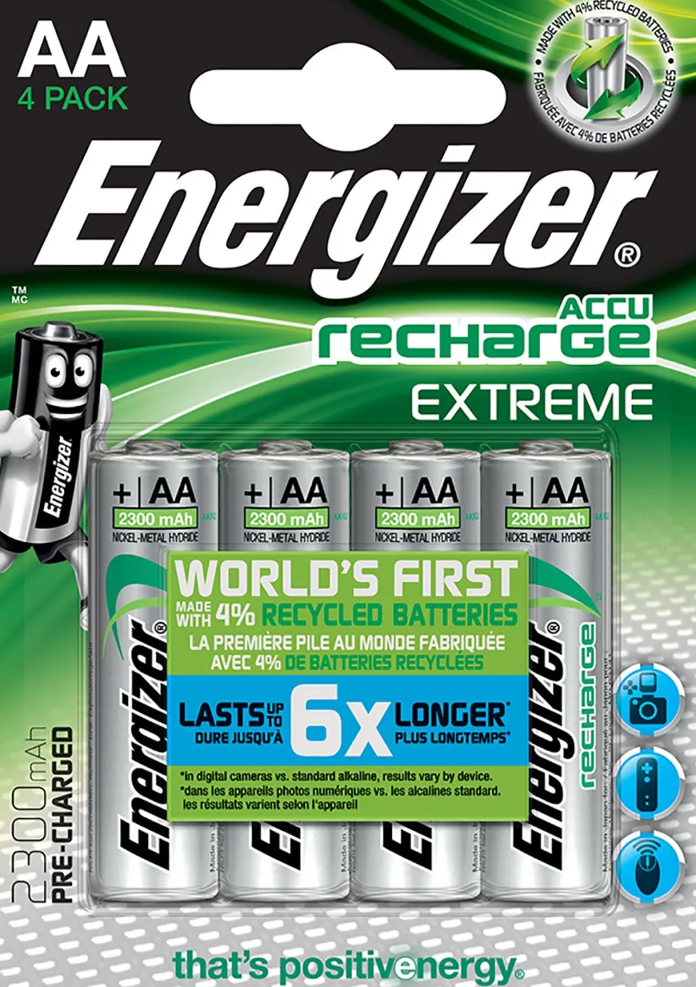 Batteri Energizer Recharge AA Extreme, 4/fp