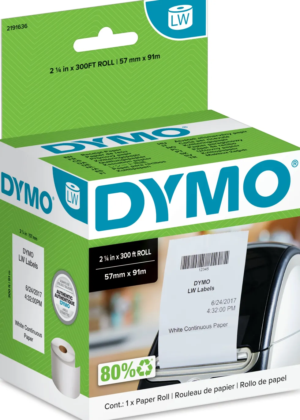 DYMO LabelWriter 57 mm x 91 mm Kvittoetiketter Vit Papper (i