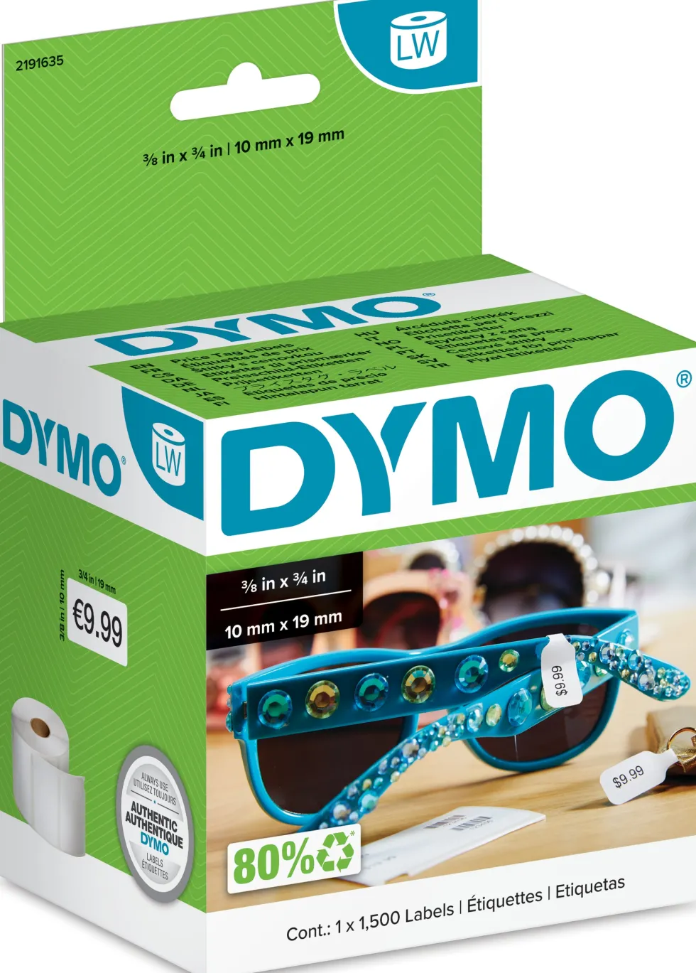 DYMO LabelWriter 10 mm x 19 mm Prisetiketter 1 Rulle x 1500