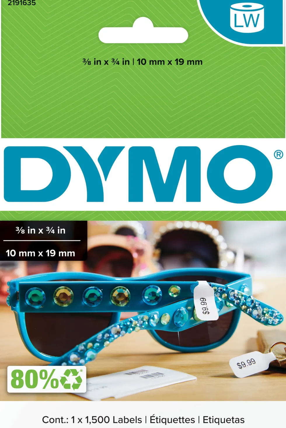 DYMO LabelWriter 10 mm x 19 mm Prisetiketter 1 Rulle x 1500