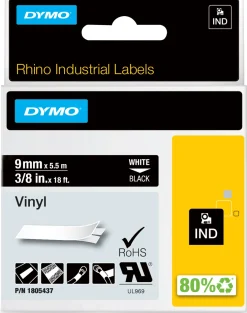 DYMO Rhino Industriell Tejp Färgad Vinyl 9mm x 5.5m vit på s
