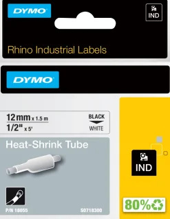 DYMO Rhino Industriell Tejp Krympslang 12mm x 1.5m svart på