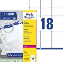 Etikett AVERY Ultra Grip 63,5x46,6mm 1800/FP