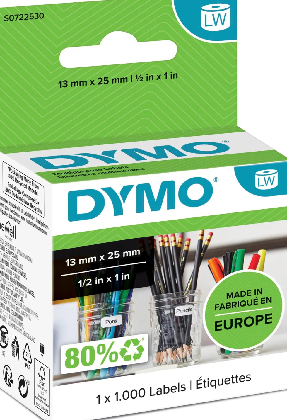 Etiketter Dymo LW Universal, 25x13mm, 1000/fp