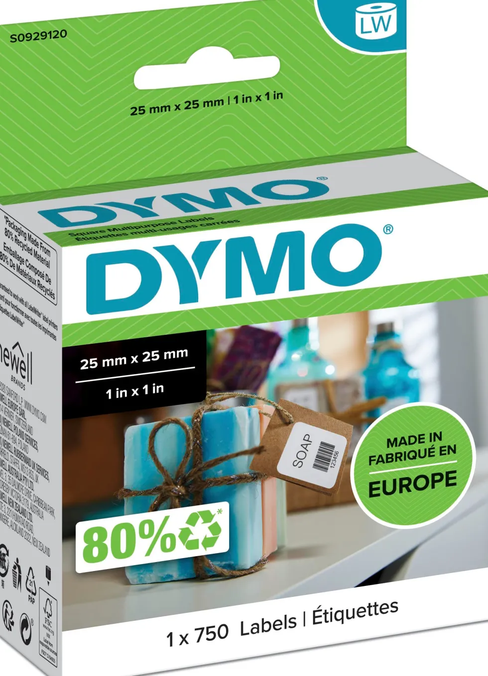 Etiketter Dymo Universal, 25x25mm, 750/fp