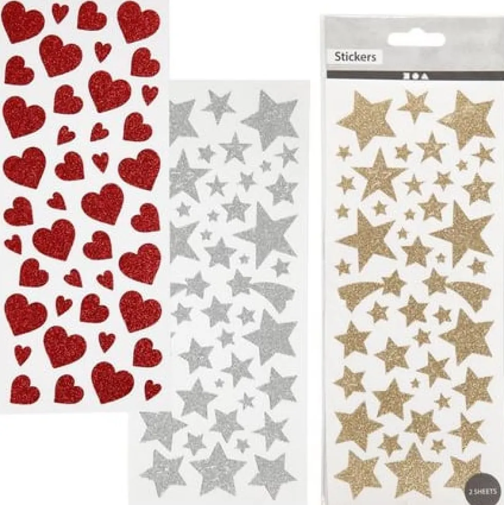 Glitterstickers hjärtan stjärnor 556/fp