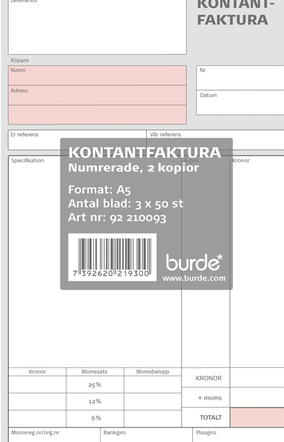 Kontantfaktura A5 3x50blad