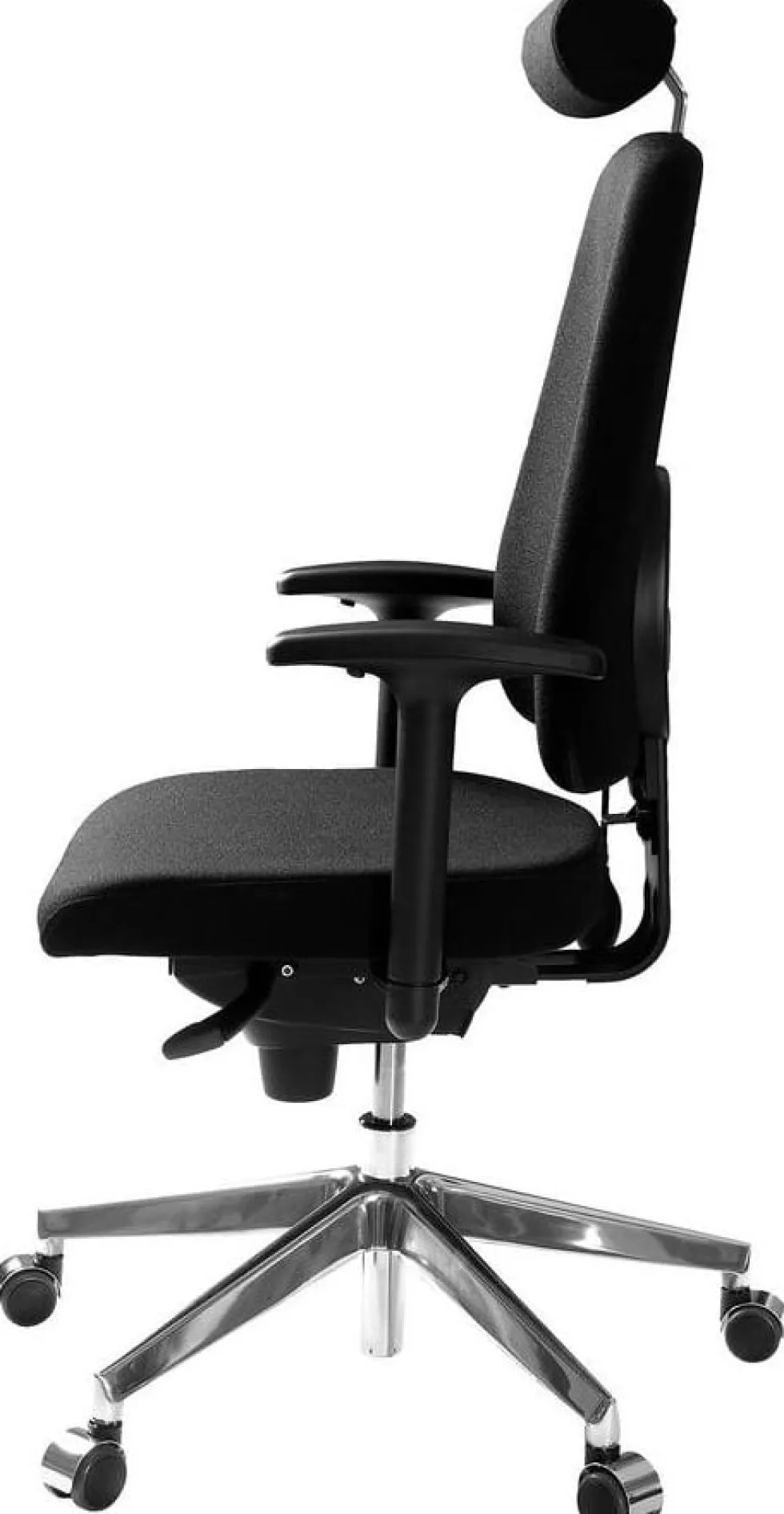 Kontorsstol LANAB LD 6340 Multisynkron, svart textil, svankstöd + kromat stativ