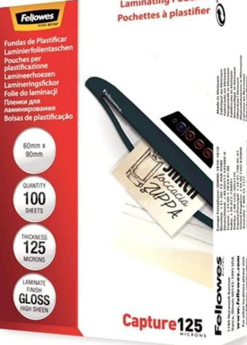Laminat FELLOWES 60x90mm 125mic 100/fp