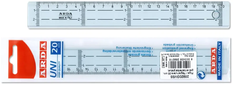 Linjal Tvärgraderad, plast, 20cm