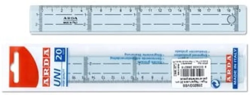 Linjal Tvärgraderad, plast, 20cm
