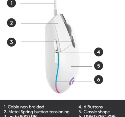 Logitech Gaming Mouse G203 LIGHTSYNC - Mus - optisk - 6 knappar