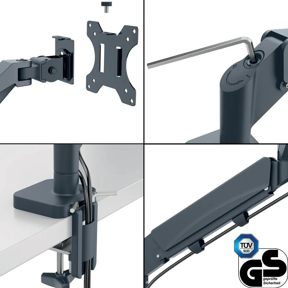 Monitor Arm Ergo Space Saving Single, Dark Grey
