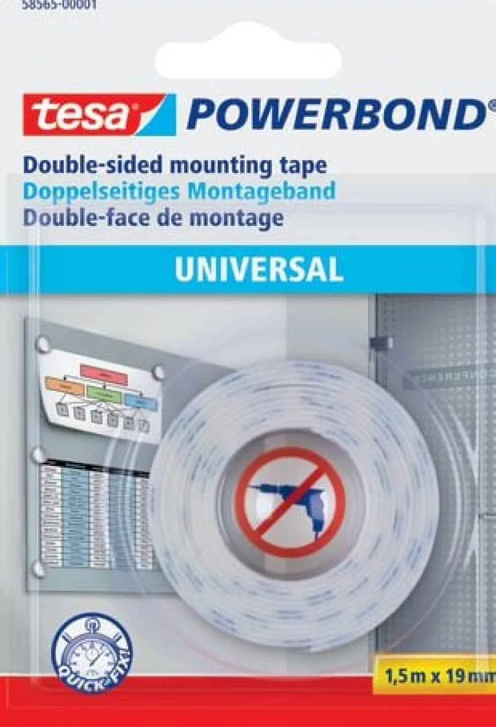 Monteringstejp TESA Powerbond® Universal 1,5m x 19mm