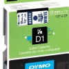 Märkband Dymo D1, plast, blå/vit, 12mm