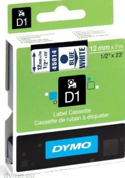 Märkband Dymo D1, plast, blå/vit, 12mm