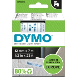 Märkband Dymo D1, plast, blå/vit, 12mm