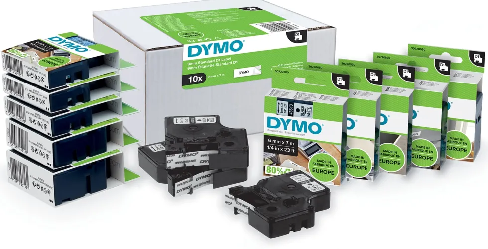 Märkband Dymo D1, plast, svart/gul, 24mm