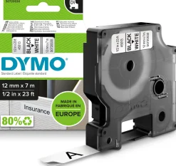 Märkband Dymo D1, plast, svart/vit, 12mm
