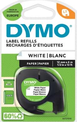 Märkband Dymo LetraTag, papper, svart/vit, 12mm