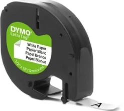 Märkband Dymo LetraTag, papper, svart/vit, 12mm