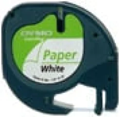 Märkband Dymo LetraTag, papper, svart/vit, 12mm