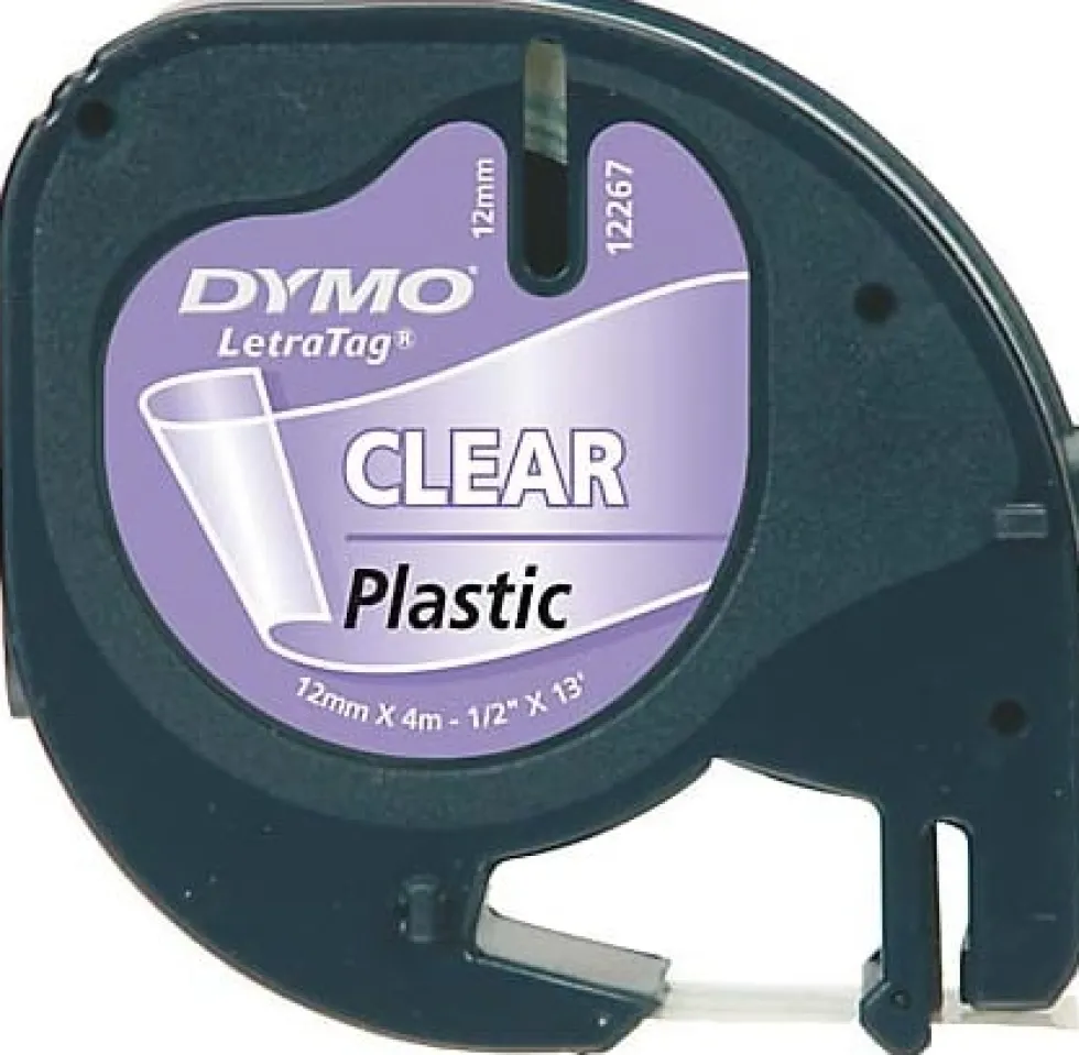 Märkband Dymo LetraTag, plast, svart/transparent, 12mm