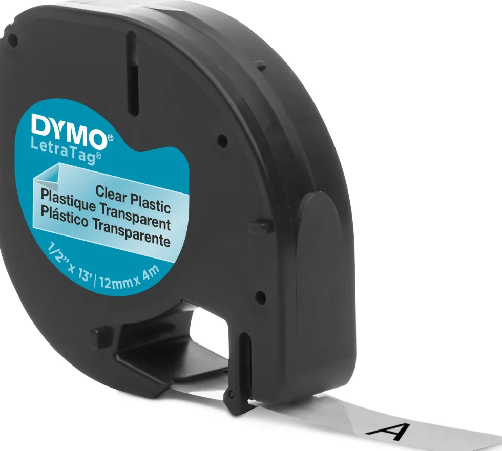 Märkband Dymo LetraTag, plast, svart/transparent, 12mm