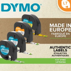 Märkband Dymo LetraTag, plast, svart/gul, 12mm