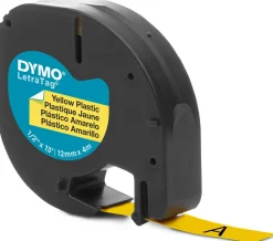 Märkband Dymo LetraTag, plast, svart/gul, 12mm