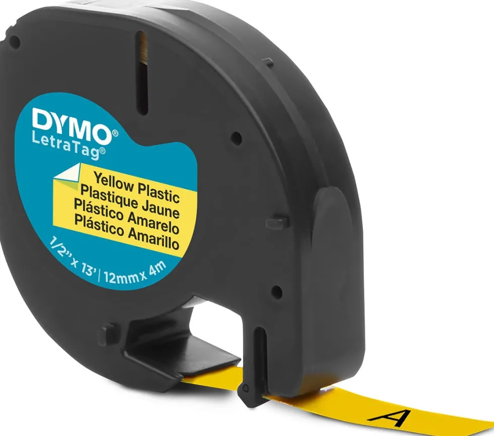 Märkband Dymo LetraTag, plast, svart/gul, 12mm