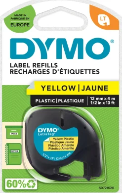Märkband Dymo LetraTag, plast, svart/gul, 12mm