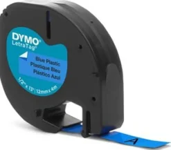 Märkband Dymo LetraTag, plast, svart/blå, 12mm
