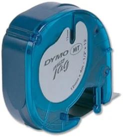 Märkband Dymo LetraTag, plast, svart/blå, 12mm