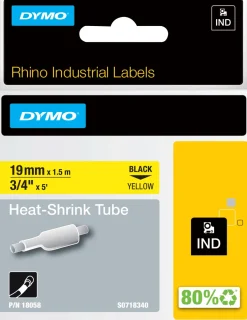 Märkband Dymo Rhino Krympslang, svart/gul, 19mm