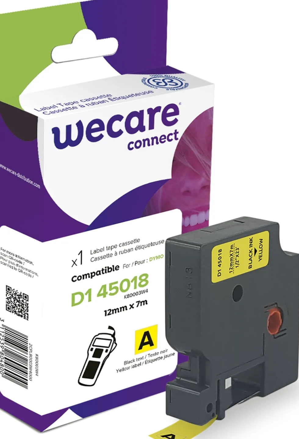 Märkband Wecare D1 12mm sv/gul