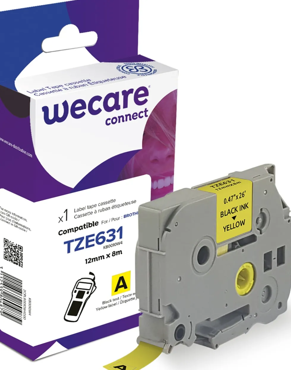 Märkband Wecare TZe 12mm sv/gu