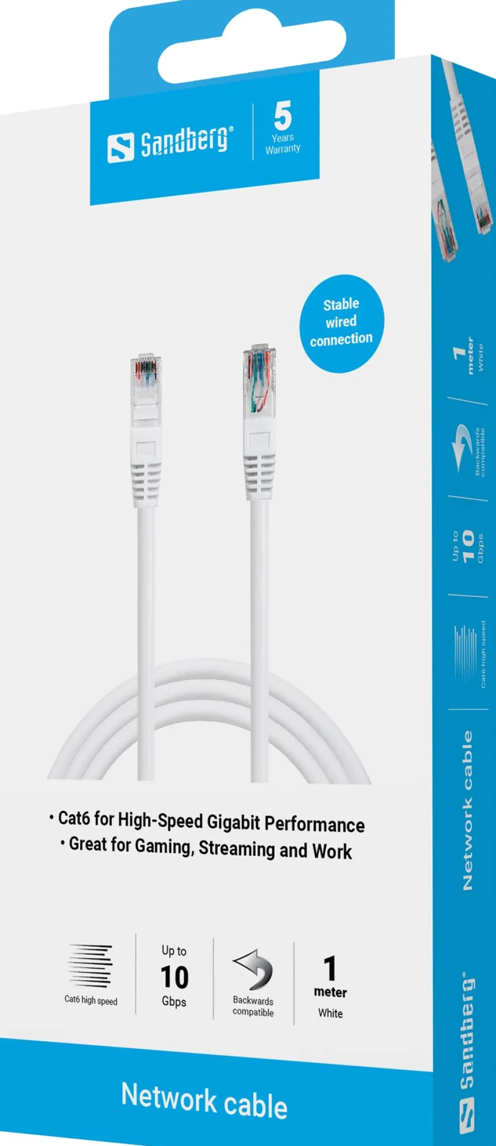 Network Cat6 UTP Cable, White (1m)