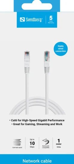 Network Cat6 UTP Cable, White (1m)