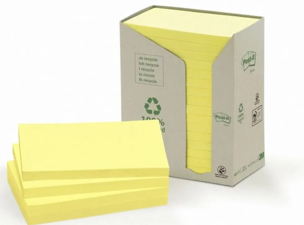 Notes POST-IT 100% recy 127x76 gul 16/fp
