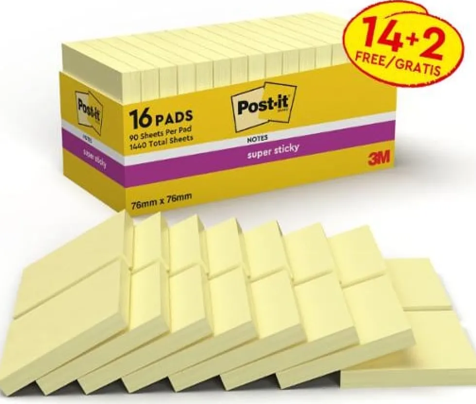 Notes POST-IT SS 76x76mm gul 16/fp