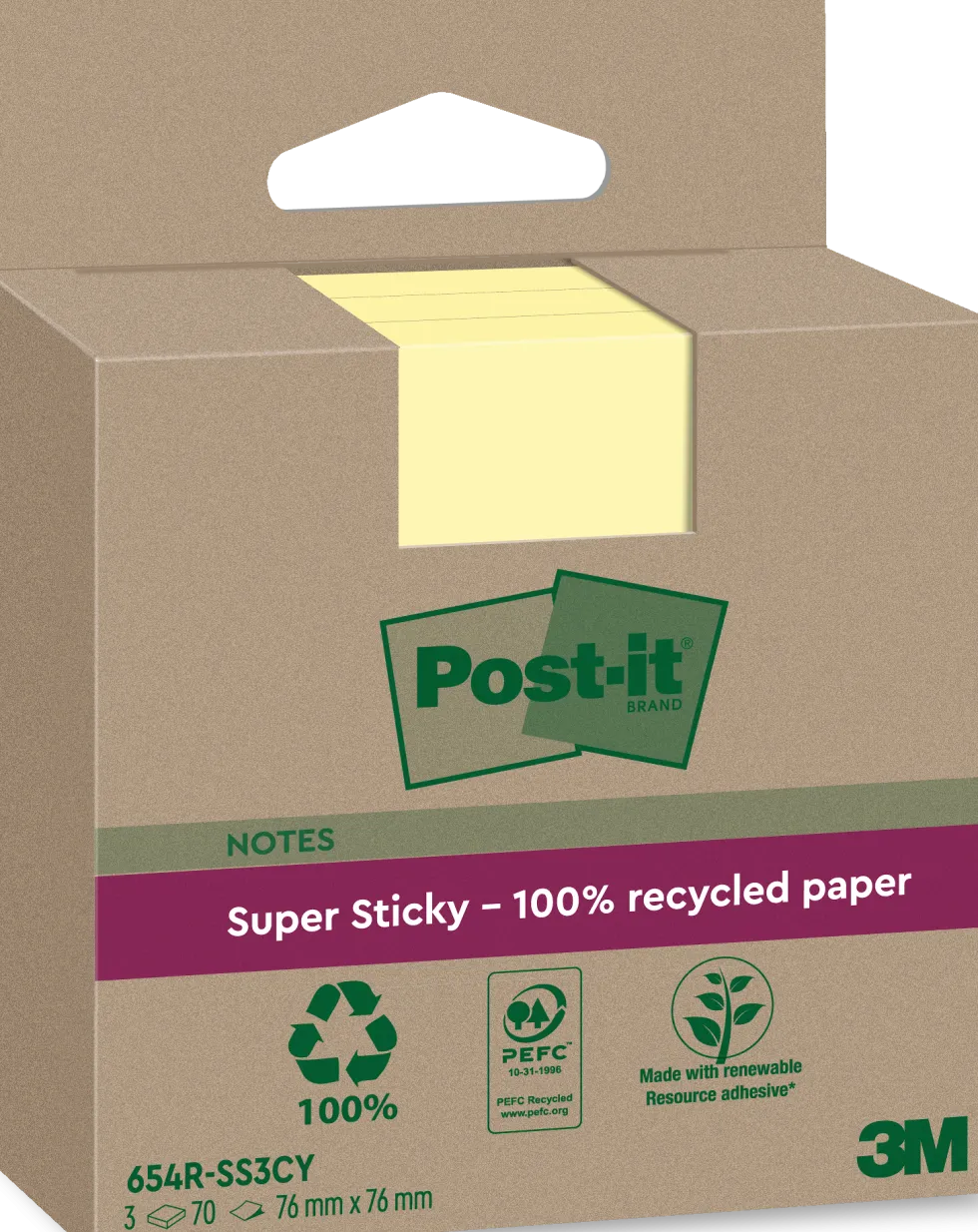 Notes POST-IT SS 76x76mm rec gul 3/fp