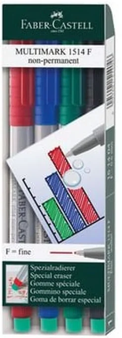 OH-Penna/Märkpenna Faber Castell 4set, fine, vattenlöslig