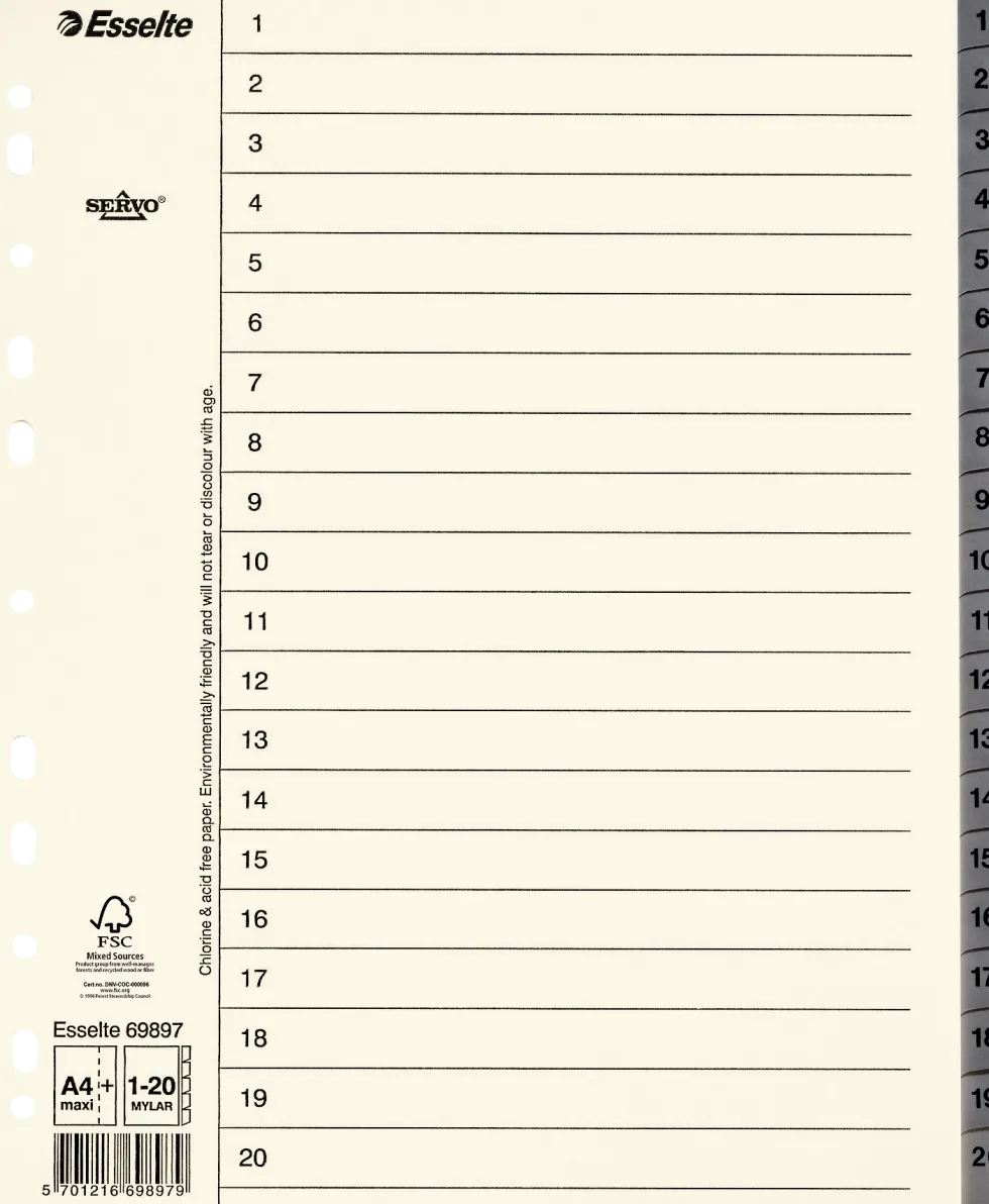Pappregister Servo System A4+ 1-20 grå