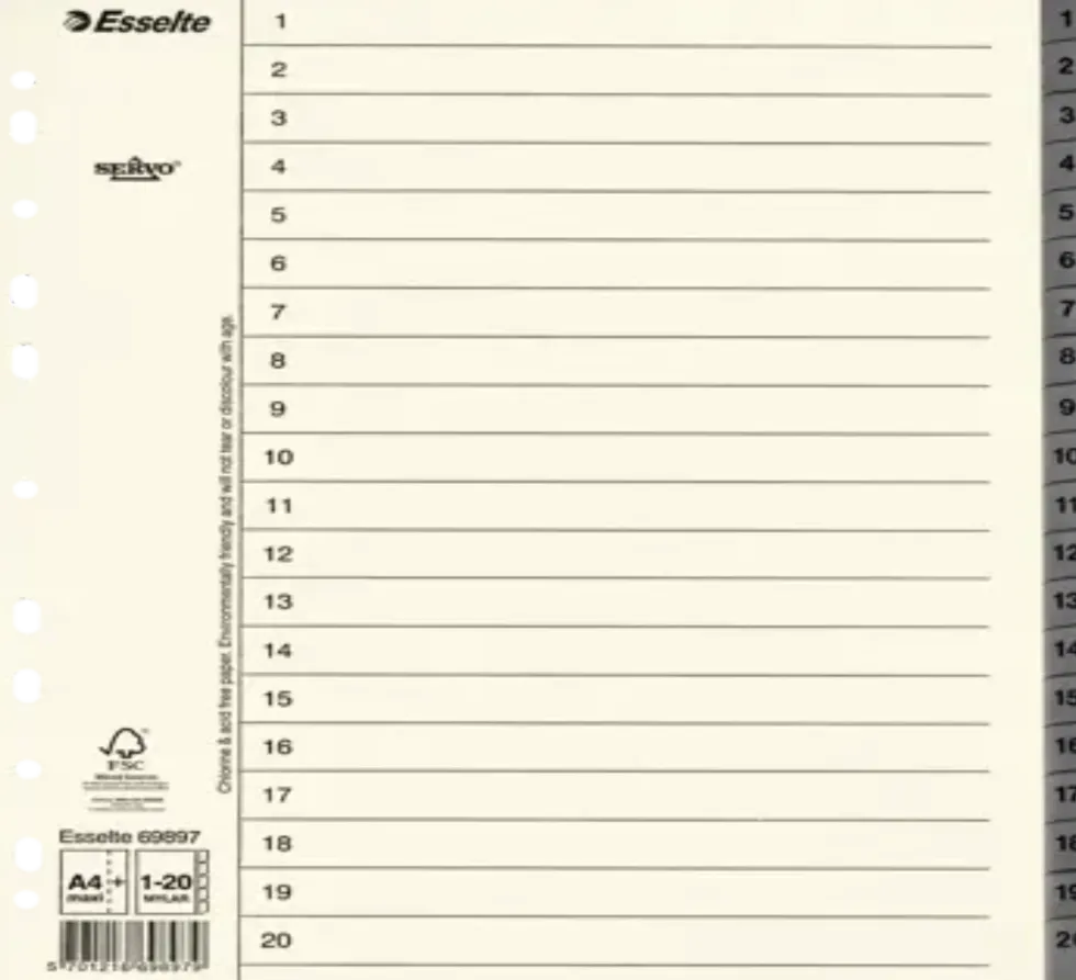 Pappregister Servo System A4+ 1-20 grå