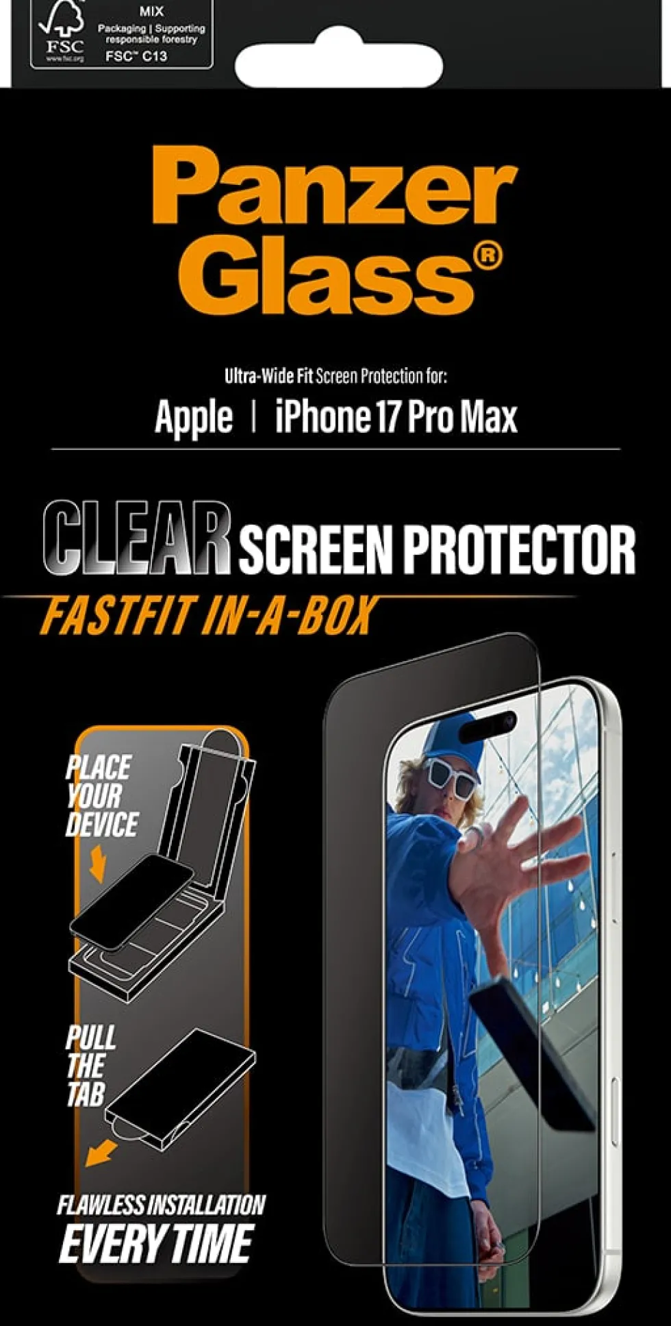 PG Screen Protect Black Frame iPhone 17 Pro Max UWF Fastfit