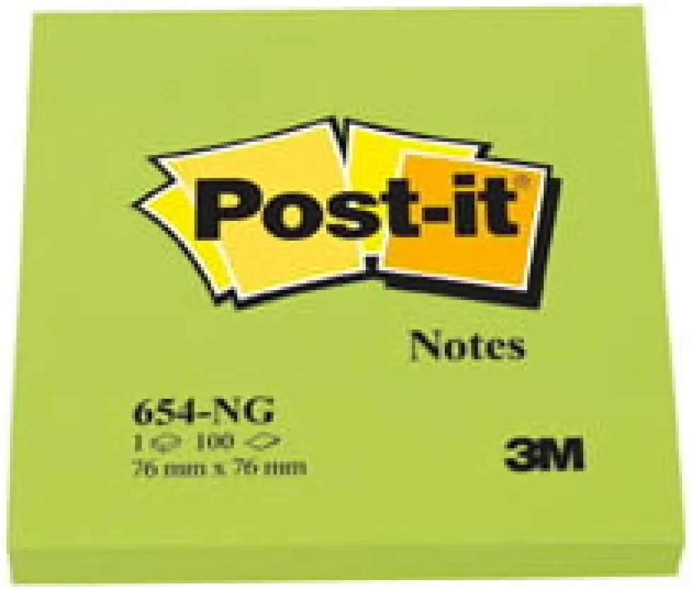 Post-It Neongrön, 76x76mm, 6st