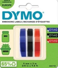 Präglingsband DYMO 9mmx3m r-b-s 3/fp